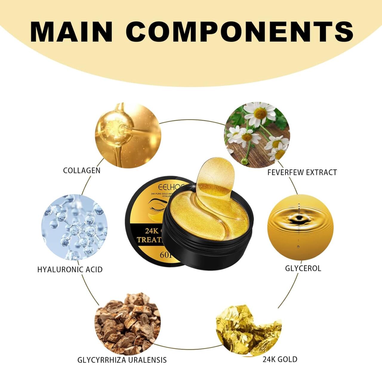 EELHOESKN - Parches de Oro 24K para Ojos